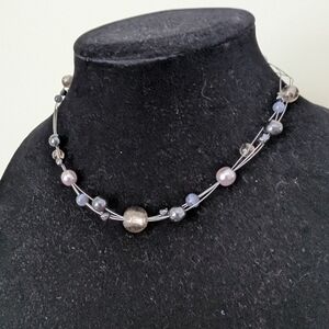 Vintage Silver and Gray Beaded Necklace